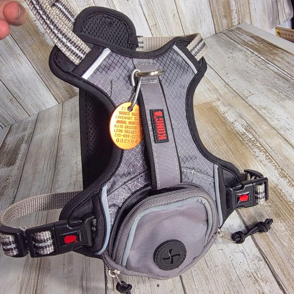 KONG Reflective Pocket Dog Harness Grey Ripstop Small Waste Bag Dispenser